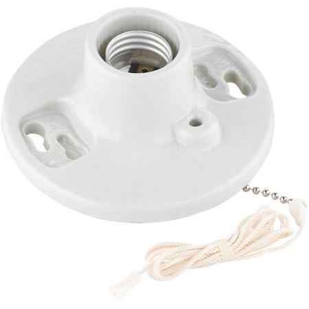 Leviton White Porcelain Incandescent Lampholder with Pull Chain 011-29816-00C
